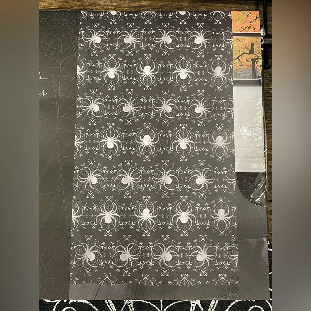 WANDERLUST DREAMS NWT Black W/Metallic Silver Spiders Halloween Shower Curtain